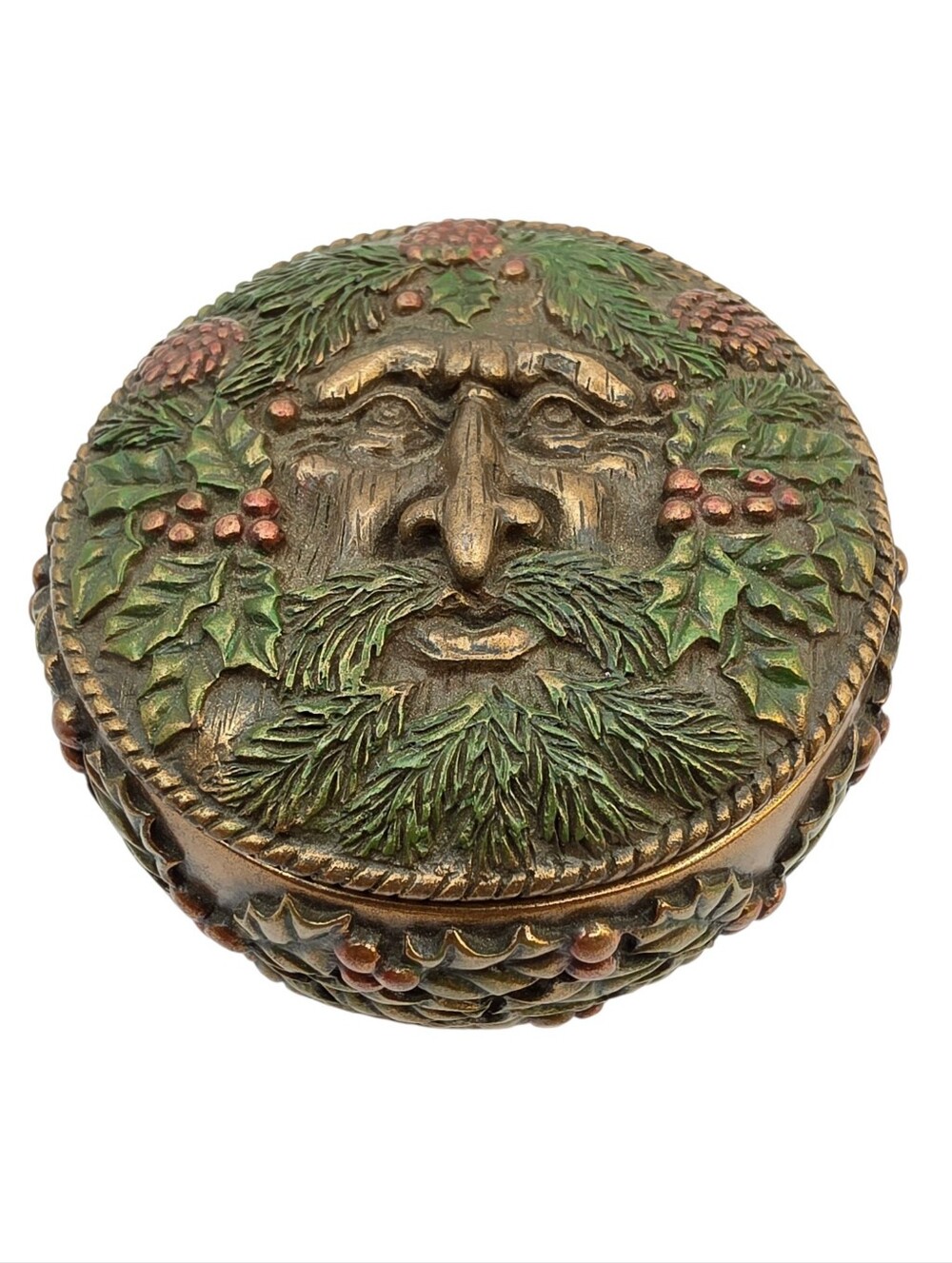 Summit Collection Green Man Leaf and Berry Round Trinket Box